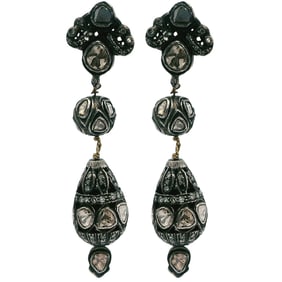 Antique 18kt Gold and Silver Hanging Earrings with 3.50 Cts in Diamonds