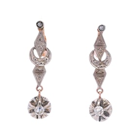 Antique 18kt Gold and Platinum Drop Earrings with Diamonds