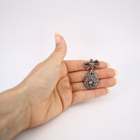 Edwardian Silver and low Gold Bow Pendant with Diamonds