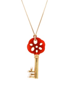 ANGELA CUMMINGS 1984 Carnelian Key Necklace In 18K Gold & Pearls