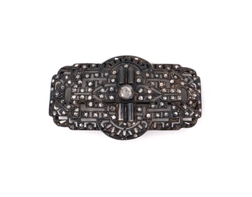 Edwardian Silver plaque Brooch with Roe cut Diamonds
