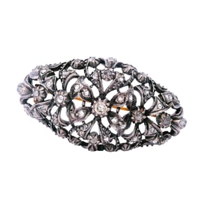 Antique Plaque Brooch in 14kt Gold and Silver with Diamonds