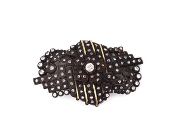 Antique Plaque Brooch in 14kt Gold and Silver with Diamonds