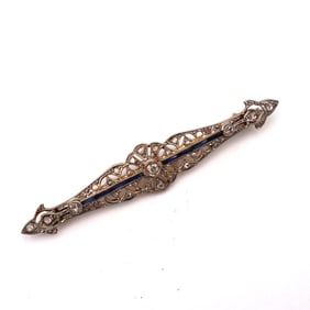 Edwardian 18kt Gold and Platinum Brooch with Diamonds and Sapphires