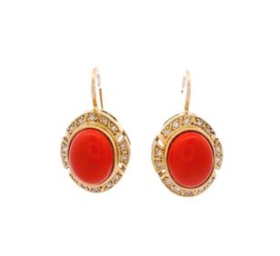 18kt yellow Gold Earrings with Italian coral and Diamonds