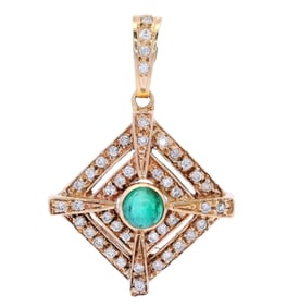 14kt rose Gold Pendant with 1.50 CTW in Emerald and Diamonds