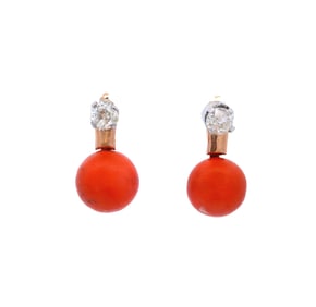 Antique 18kt Gold Earrings with Old mine Diamonds and Corals
