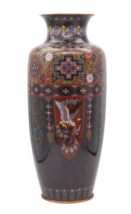 JAPAN 1890-1900 Meiji Period Decorative Six-sided Vase In Cloisonné Enamel: This is a beautiful antique decorative vase created in the imperial Japan during the Meiji period (1868-1912), circa 1890s. It was carefully crafted in solid bronze with copper wires and embellished w