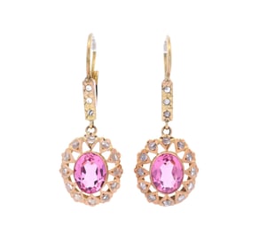 18kt yellow Gold Earrings with Pink Tourmaline and Diamonds