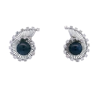 Retro Platinum Earrings with Diamonds and Sapphires