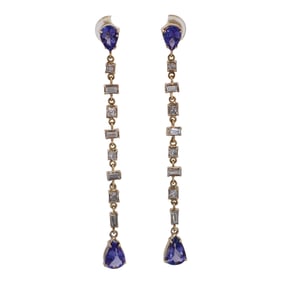 18kt yellow Gold Earrings with Diamonds and Tanzanites