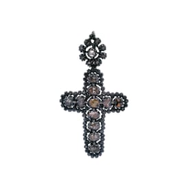 Antique 14kt Gold and Silver Pendant Cross with Diamonds