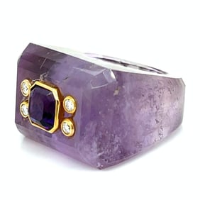 Mid-century 18K Ring with Amethyst & Diamonds