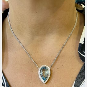 14K White Gold 10.00 Ct. Aquamarine & Diamond Necklace
