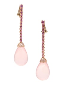ALBERTO VACCARI Earrings In 18Kt Gold With Pink Sapphires & Pink Quartz