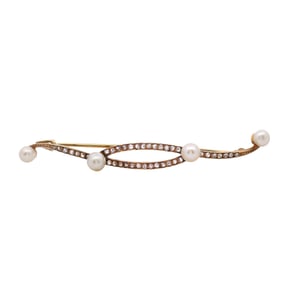 Art Nouveau 18kt Gold Brooch with Natural Pearls and Diamonds