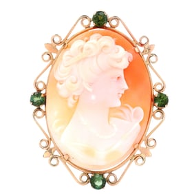 Art Nouveau 18kt yellow Gold shell Cameo Brooch