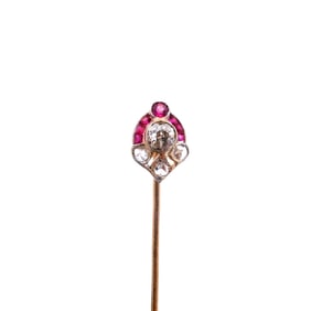 Art Deco 18kt Pin With Old mine Diamonds and Rubies
