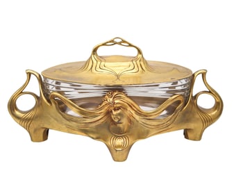 GERMANY 1900 Orivit Jugendstil Covered Centerpiece In Gilded Bronze With Crystal