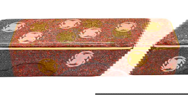 JAPAN 1900 Meiji Period Fubako Box In Hiramaki-e Lacquered Wood With Gilding: Beautiful decorative Fubako letters box from the Japanese Imperial Meiji period, circa 1900. This box has been meticulously crafted in wood with lacquer and gilding decorations. Created in an elongate