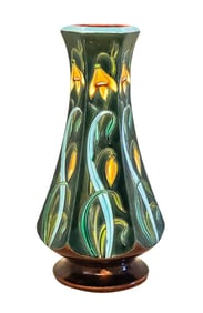 MAJOLICA 1890 French Art Nouveau Polychromate Tall Hexagonal Vase