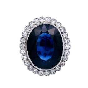 Platinum Rosetta Ring with synthetic Sapphire and Diamonds