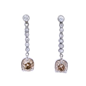 Antique Platinum & 18kt Gold Drop Earrings with Old mine Diamonds