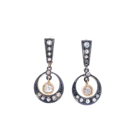 Antique 18kt Gold and Silver Drop Earrings with Old mine Diamonds