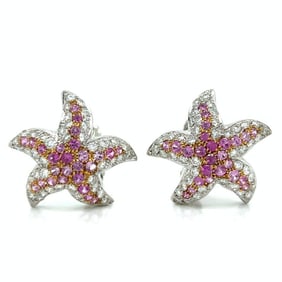 18K White Gold Diamond & Pink Sapphire Starfish Earrings
