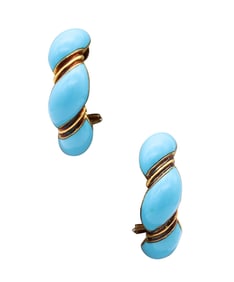 SABBADINI 1960 Turquoise-Blue Enameled Clips-on Earrings In 18kt Gold