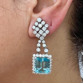 Platinum Aquamarine & Diamond Earrings
