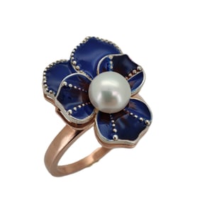 Vintage Imperial Era 14kt Rose Gold Enamel Pearl Ring