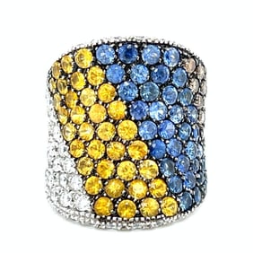 18K White Gold Champagne Diamond & Sapphire Ring