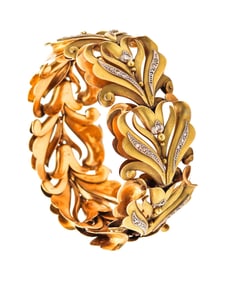Calderoni Italy 1900 Art Nouveau Bracelet In 18Kt Gold Platinum & Diamonds