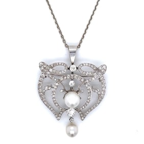 Art Deco Platinum & 18K Pearl & Diamond Necklace
