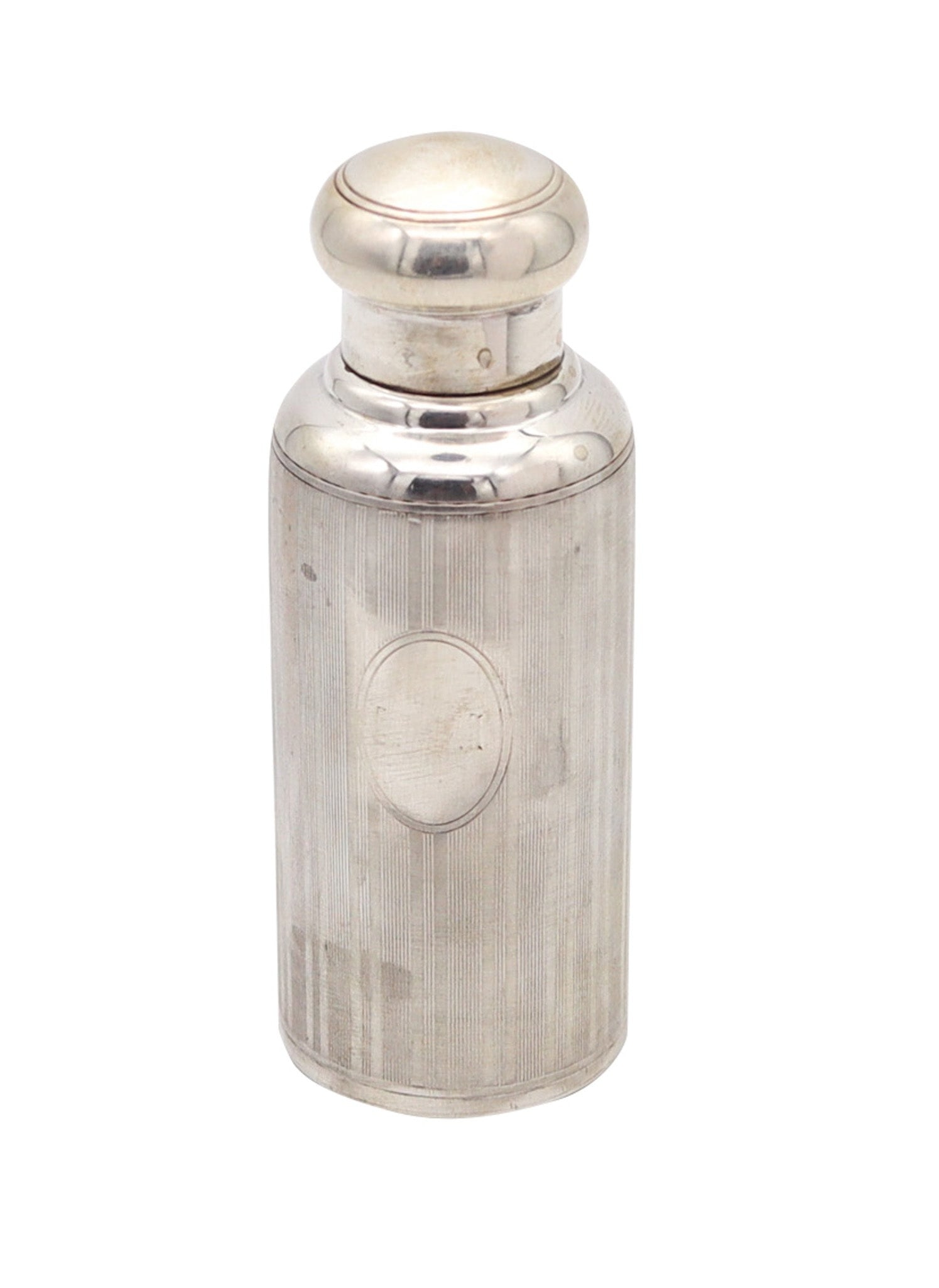 TIFFANY & CO. 1920 Art Deco Perfume Flask Bottle In Solid 925 Sterling Silver: Beautiful, sleek and elegant carry-on perfume bottle from the art deco period, circa 1920. This model was designed and crafted at the Tiffany & Co. studios in New York city in solid sterling silver .9