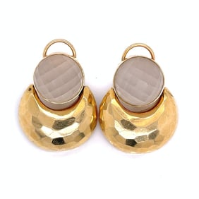14K Yellow Gold Rock Crystal hammered Earrings