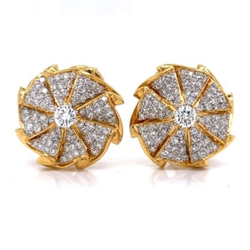 18K Yellow Gold Earrings with 2.10 CTW in Diamonds