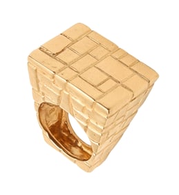 ARCHITECTURAL 1970 Modernist Bridge Bricks Ring In Solid 14Kt Yellow Gold