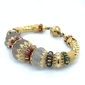18K Yellow Gold Ruby Emerald and Sapphire Bracelet