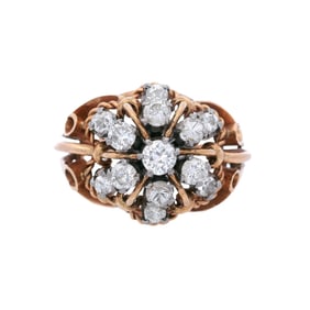 Retro 18kt Gold and Platinum Ring with 1.00 Cts in Old mine Diamonds