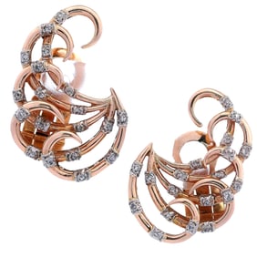 Mid-century 18kt Rose Gold Earrings with Diamonds