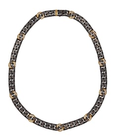FRED Paris 1970 Two Tones Necklace Chain In 18Kt Gold & 1.98 Ctw Diamonds