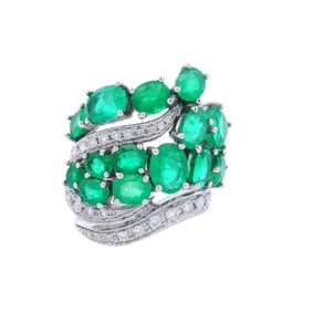 18kt Gold Ring with 5.60 CTW in Emeralds and Diamonds