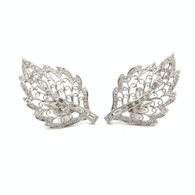 18K White Gold 2.00 Ct. Diamond Leaf Earrings