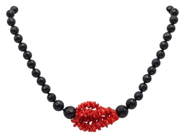 RAJOLA Napoles Necklace In Black Onyx Red Coral black Horn and 18Kt Gold