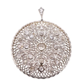 Belle Epoque 1900s filigree Pendant in 18kt and Platinum with 4.70 Cts in Diamonds