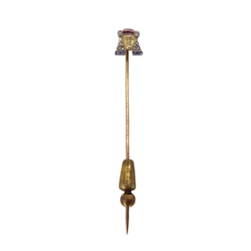 FRENCH Antique 18kt gold Stick Pin with Diamonds, Rubies and Sapphires
