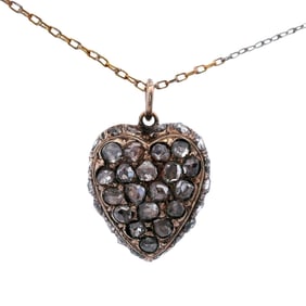 Victorian 18kt rose Gold Heart Pendant / Charm with Rose cut Diamonds