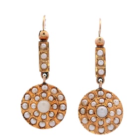 Antique 18kt Gold Hallmarked Drop Earrings with seed Pearls